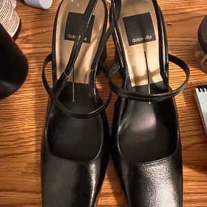 Dolce Vita Black Strappy Square-Toe Heels with Ankle Strap